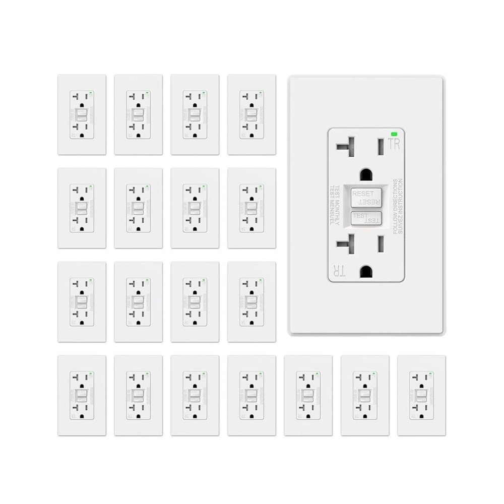 ELEGRP 20 Pack GFCI Outlet 20A White Self-Test Tamper Resistant LED Duplex
